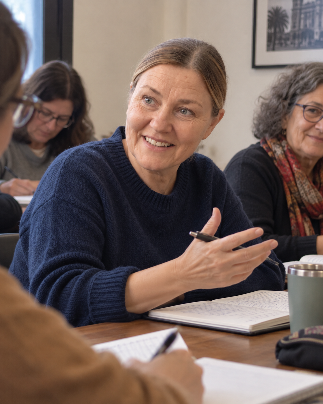 María participando en un taller de escritura