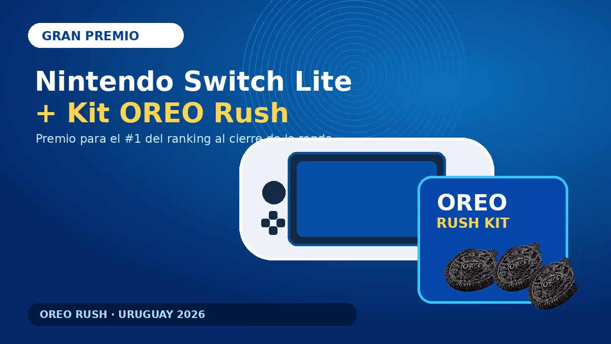 Concepto visual del gran premio Nintendo Switch Lite y Kit OREO Rush